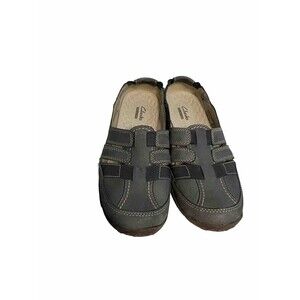Clarks Slip On Strappy Comfort Closed Toe Shoe Gray Leather Sz 9.5W